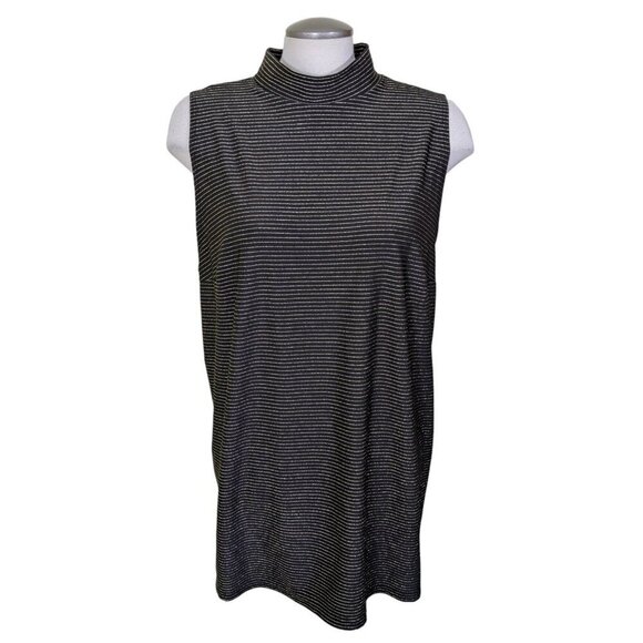 Womens Plus Size 2X Sleeveless Mock Neck Top Black Gold Metallic Stripe Stretch - Picture 1 of 8